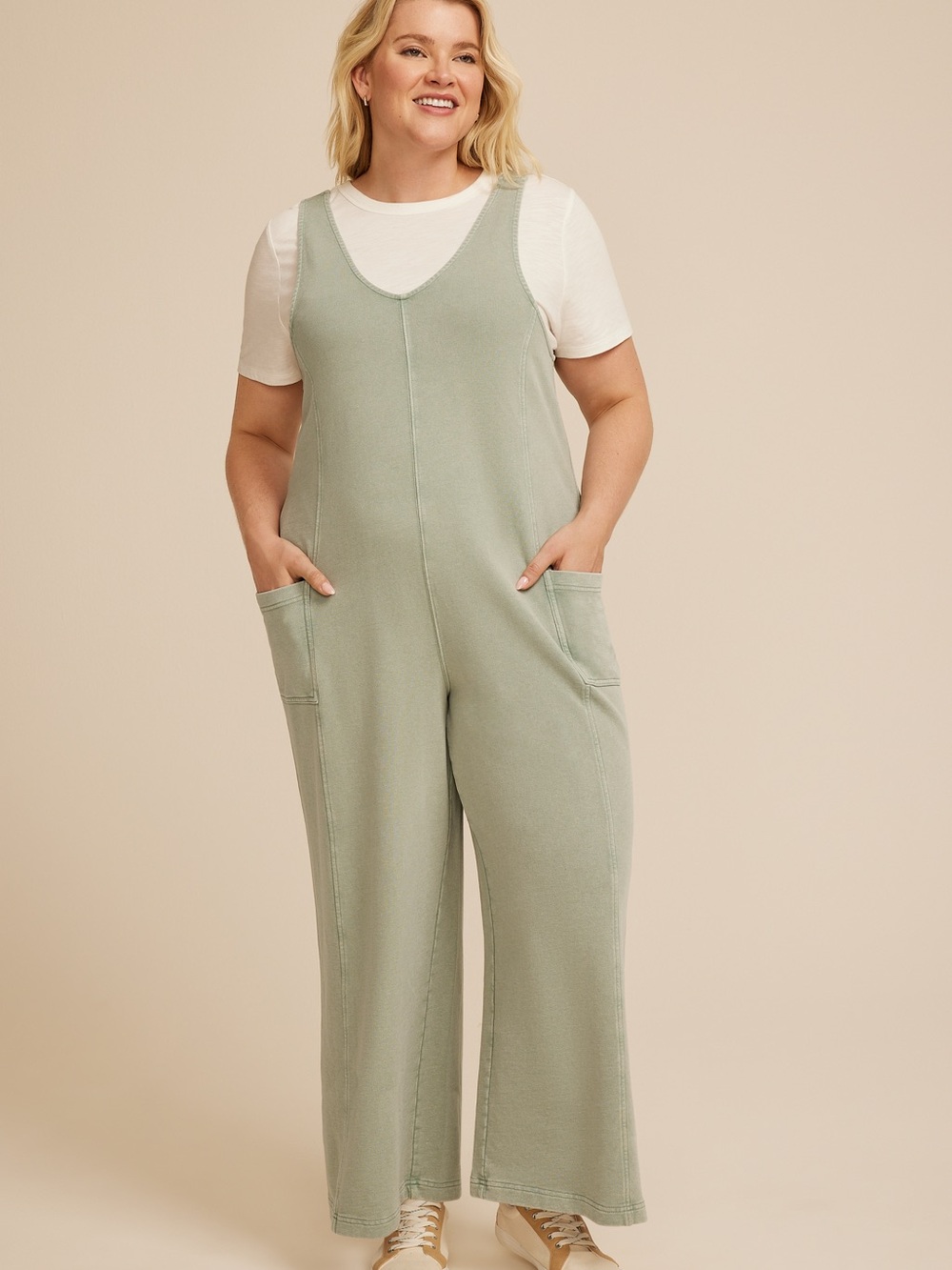 Maurices Sage Green Sleeveless Wide-Neck Jumpsuit